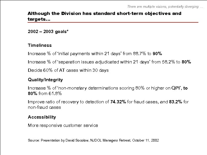 There are multiple visions, potentially diverging … Although the Division has standard short-term objectives