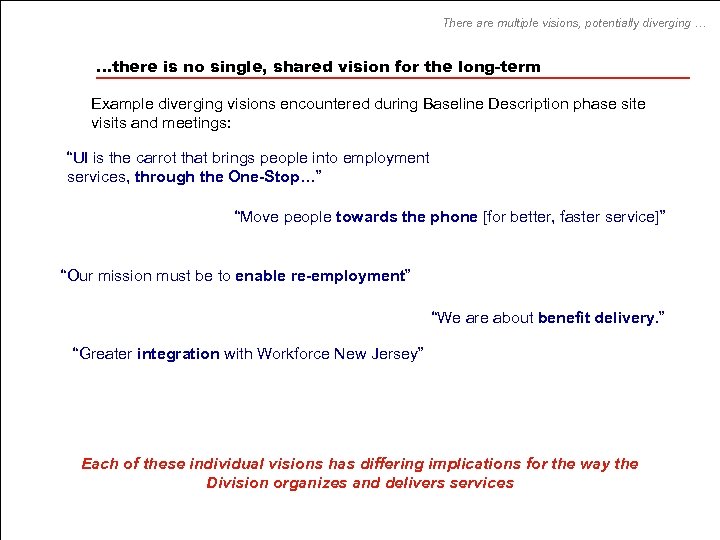 There are multiple visions, potentially diverging … …there is no single, shared vision for