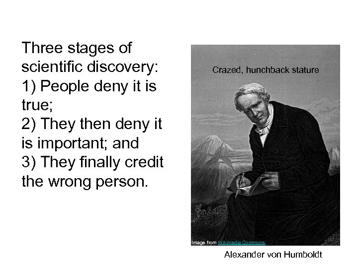 Three stages of scientific discovery: 1) People deny it is true; 2) They then