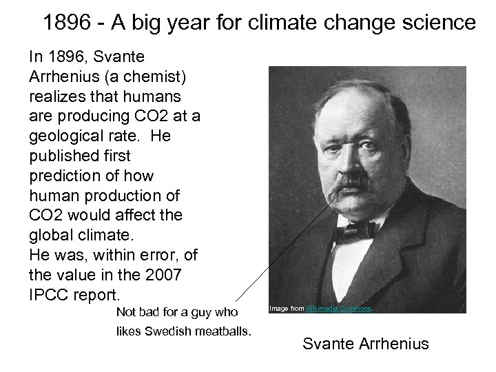 1896 - A big year for climate change science In 1896, Svante Arrhenius (a