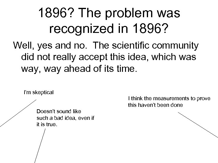 1896? The problem was recognized in 1896? Well, yes and no. The scientific community