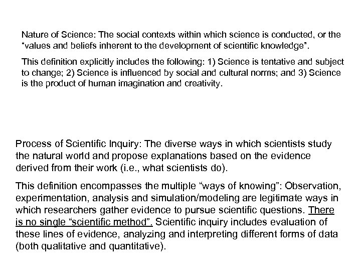 Nature of Science: The social contexts within which science is conducted, or the “values