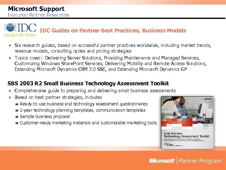 Microsoft Support Featured Partner Resources IDC Guides on Partner Best Practices, Business Models 4