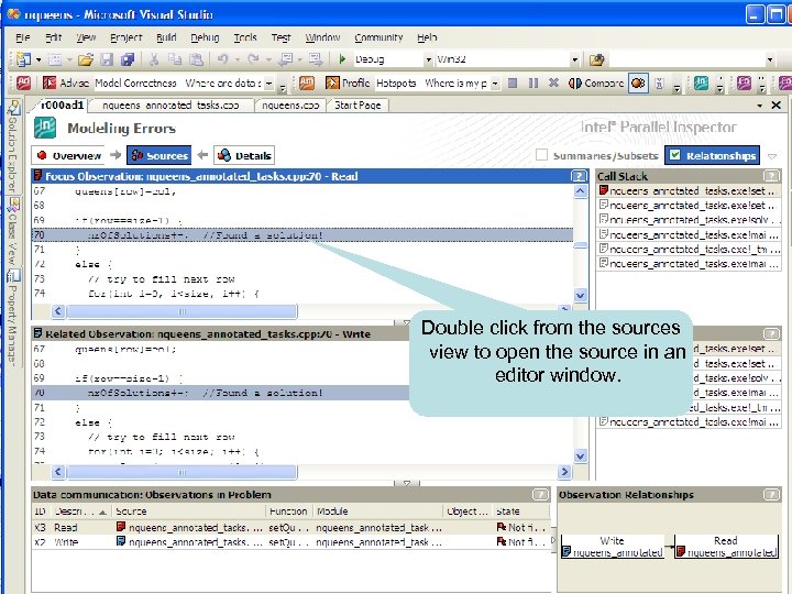 Double click from the sources view to open the source in an editor window.