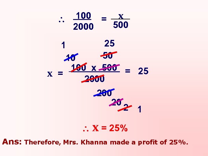  100 = x 500 2000 25 1 50 10 100 x 500 =