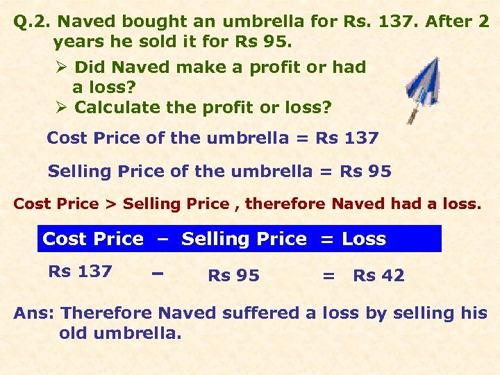 Q. 2. Naved bought an umbrella for Rs. 137. After 2 years he sold