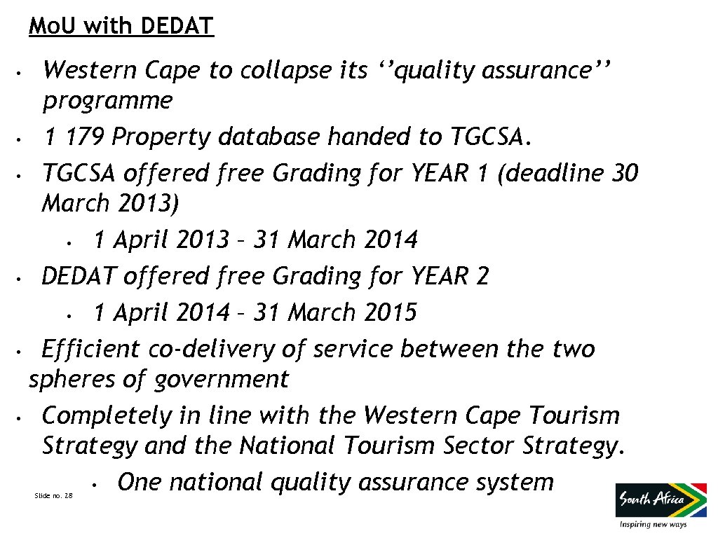 Mo. U with DEDAT Western Cape to collapse its ‘’quality assurance’’ programme • 1
