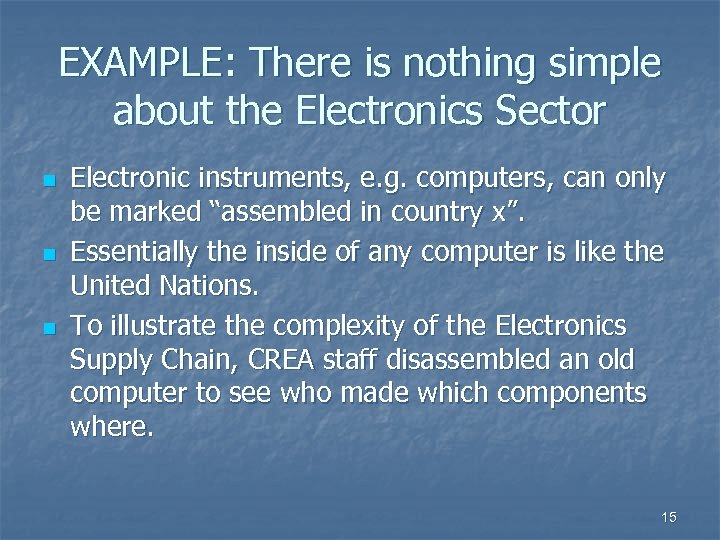 EXAMPLE: There is nothing simple about the Electronics Sector n n n Electronic instruments,