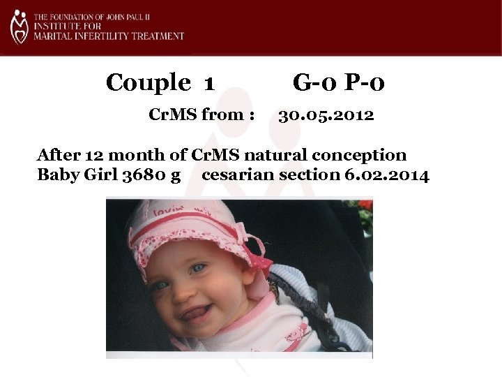 Couple 1 G-0 P-0 Cr. MS from : 30. 05. 2012 After 12 month