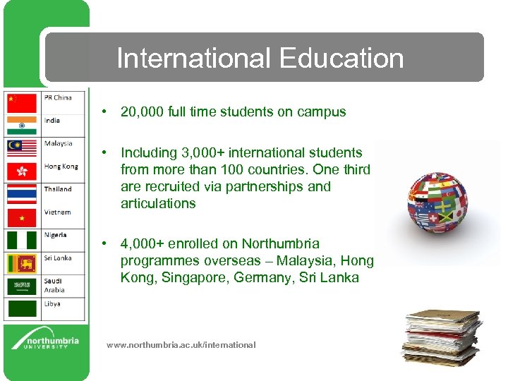International Education • 20, 000 full time students on campus • Including 3, 000+