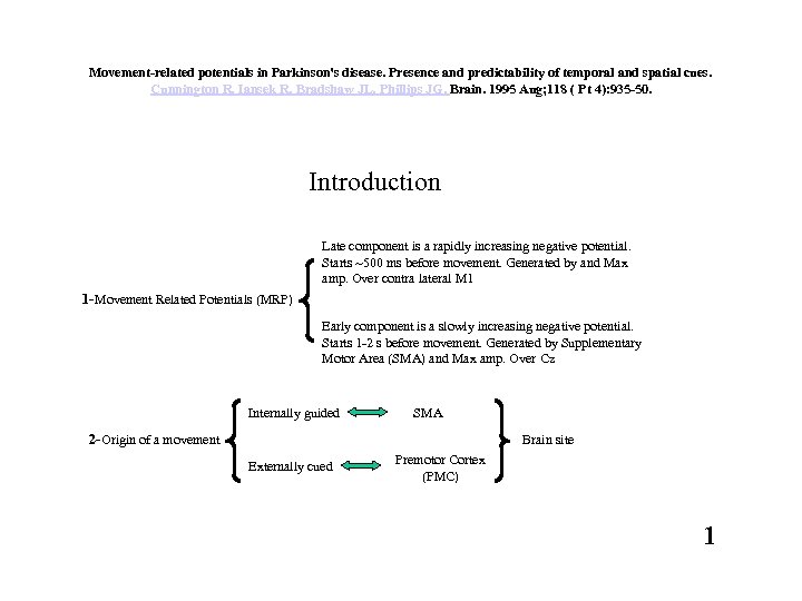 Movement-related potentials in Parkinson's disease. Presence and predictability of temporal and spatial cues. Cunnington