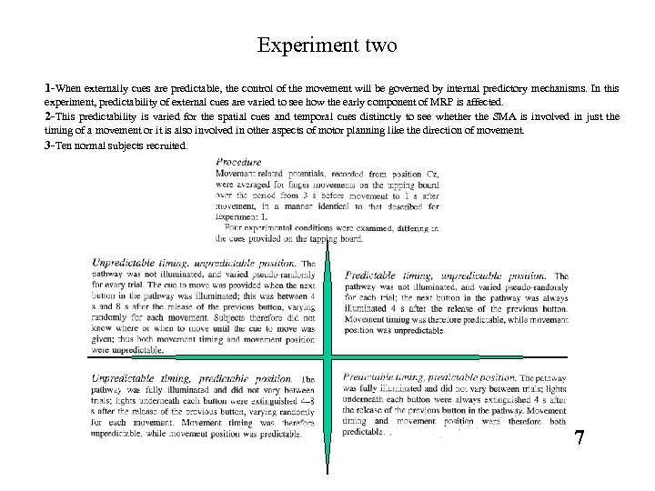 Experiment two 1 -When externally cues are predictable, the control of the movement will