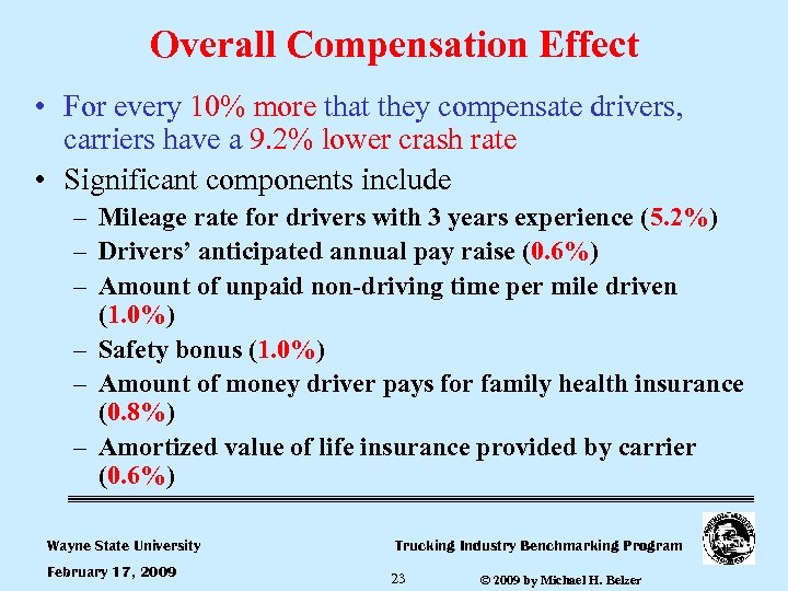 Overall Compensation Effect • For every 10% more that they compensate drivers, carriers have