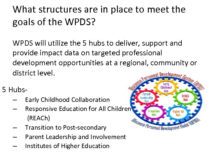 What structures are in place to meet the goals of the WPDS? WPDS will