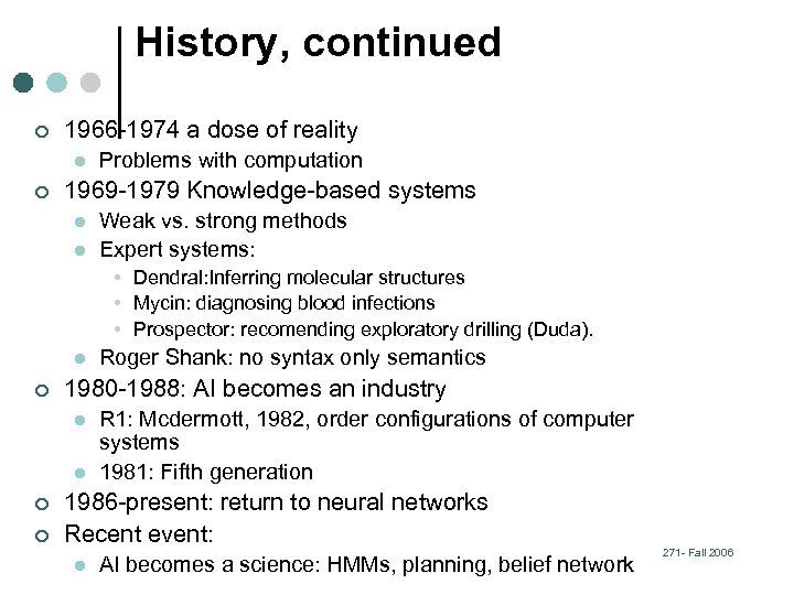 History, continued ¢ 1966 -1974 a dose of reality l ¢ Problems with computation