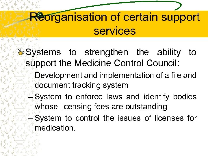 Reorganisation of certain support services Systems to strengthen the ability to support the Medicine