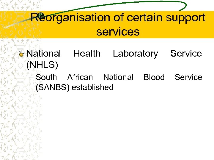 Reorganisation of certain support services National Health Laboratory Service (NHLS) – South African National