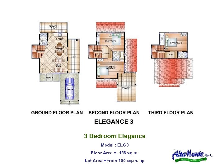 3 Bedroom Elegance Model : ELG 3 Floor Area = 168 sq. m. Lot