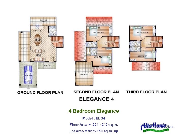 4 Bedroom Elegance Model : ELG 4 Floor Area = 201 - 216 sq.