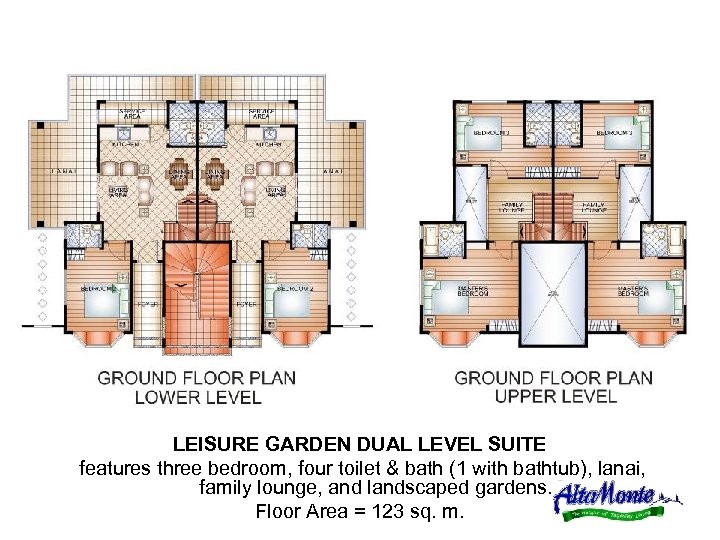 LEISURE GARDEN DUAL LEVEL SUITE features three bedroom, four toilet & bath (1 with