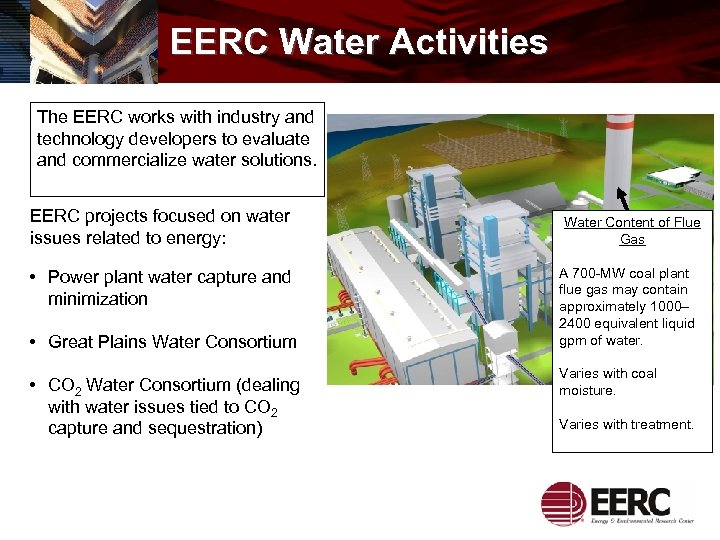 EERC Water Activities The EERC works with industry and technology developers to evaluate and