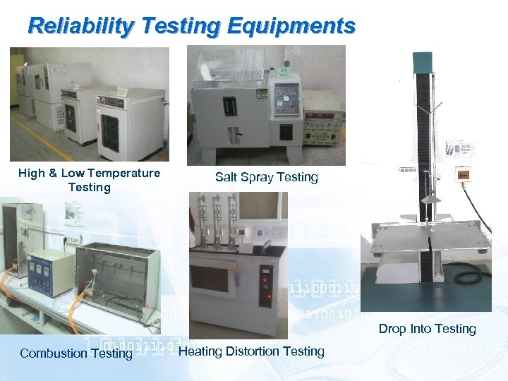 Reliability Testing Equipments High & Low Temperature Testing Salt Spray Testing Drop Into Testing