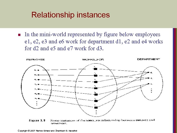 Relationship instances n In the mini-world represented by figure below employees e 1, e