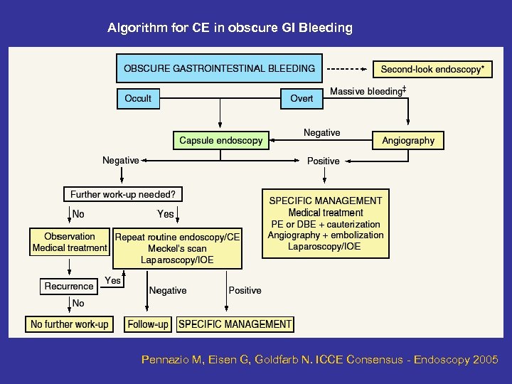 Algorithm for CE in obscure GI Bleeding Pennazio M, Eisen G, Goldfarb N. ICCE