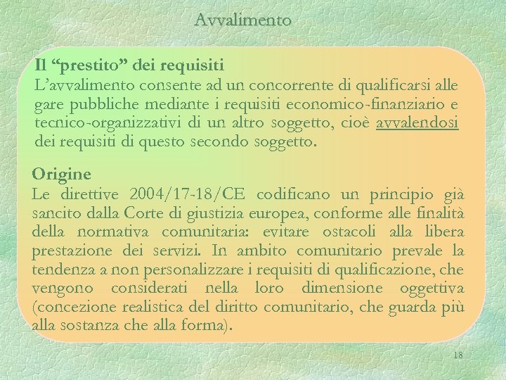 Avvalimento Il “prestito” dei requisiti L’avvalimento consente ad un concorrente di qualificarsi alle gare