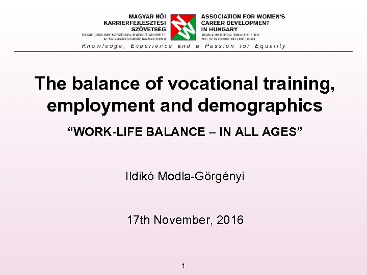 The balance of vocational training, employment and demographics “WORK-LIFE BALANCE – IN ALL AGES”