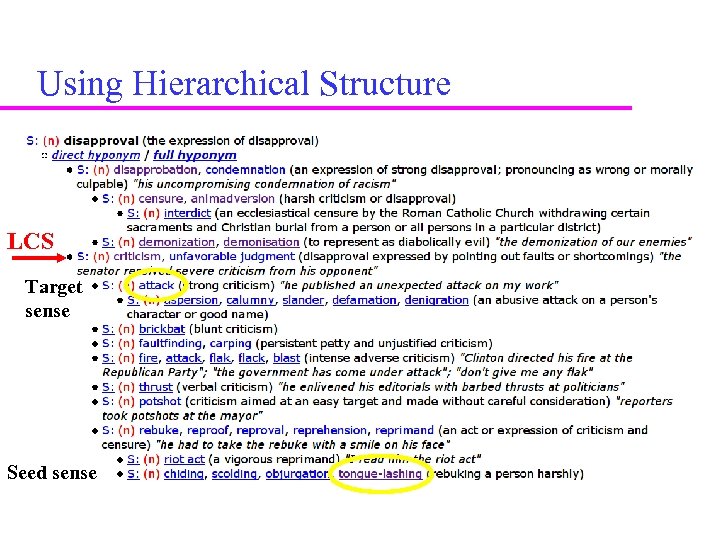 Using Hierarchical Structure LCS Target sense Seed sense 