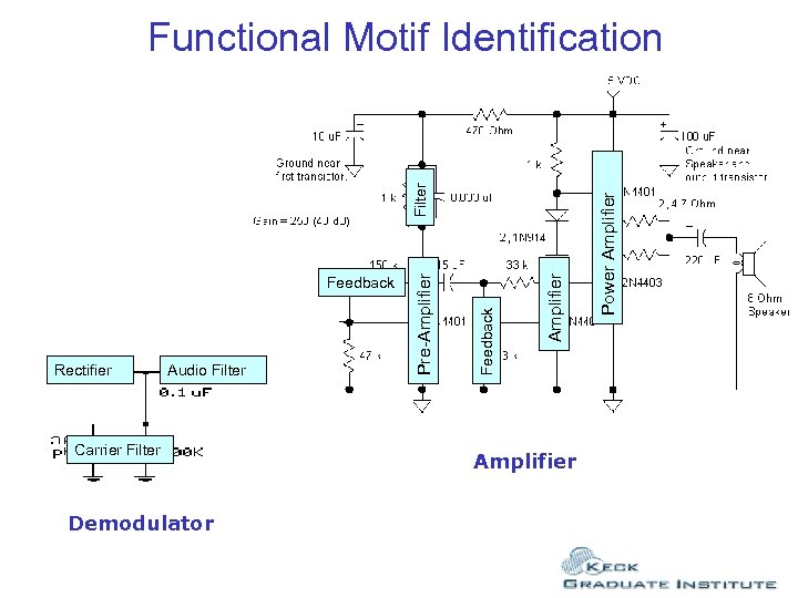 Rectifier Audio Filter Carrier Filter Demodulator Amplifier Power Amplifier Feedback Pre-Amplifier Filter Functional Motif
