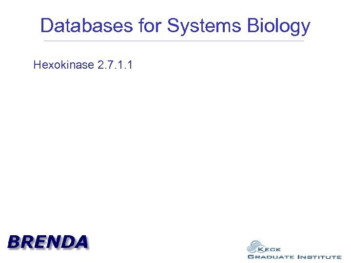 Databases for Systems Biology Hexokinase 2. 7. 1. 1 