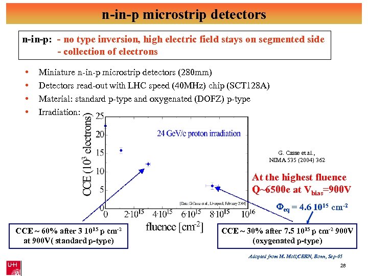 n-in-p microstrip detectors n-in-p: - no type inversion, high electric field stays on segmented