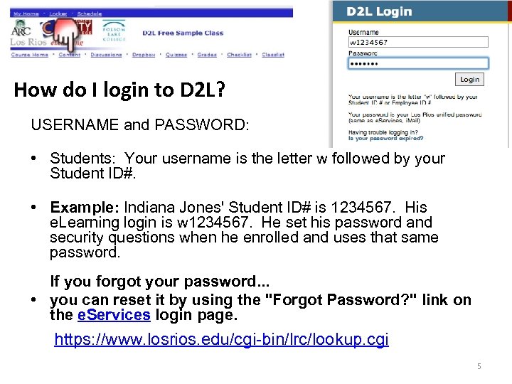 How do I login to D 2 L? USERNAME and PASSWORD: • Students: Your