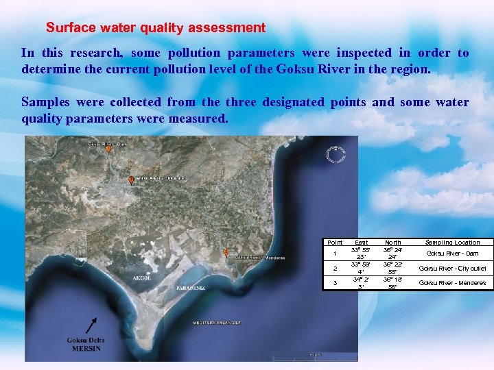 Surface water quality assessment In this research, some pollution parameters were inspected in order