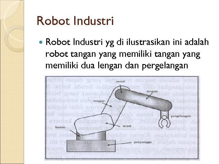 Robot Industri yg di ilustrasikan ini adalah robot tangan yang memiliki dua lengan dan