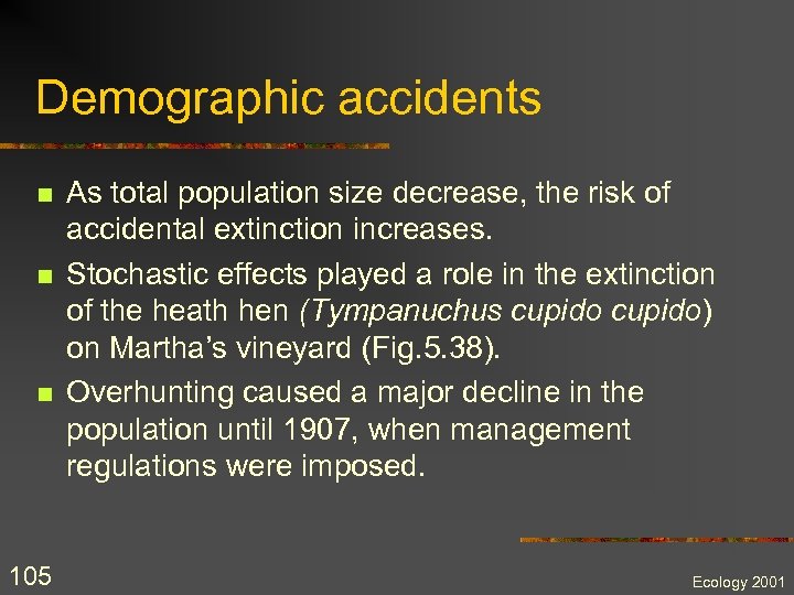 Demographic accidents n n n 105 As total population size decrease, the risk of