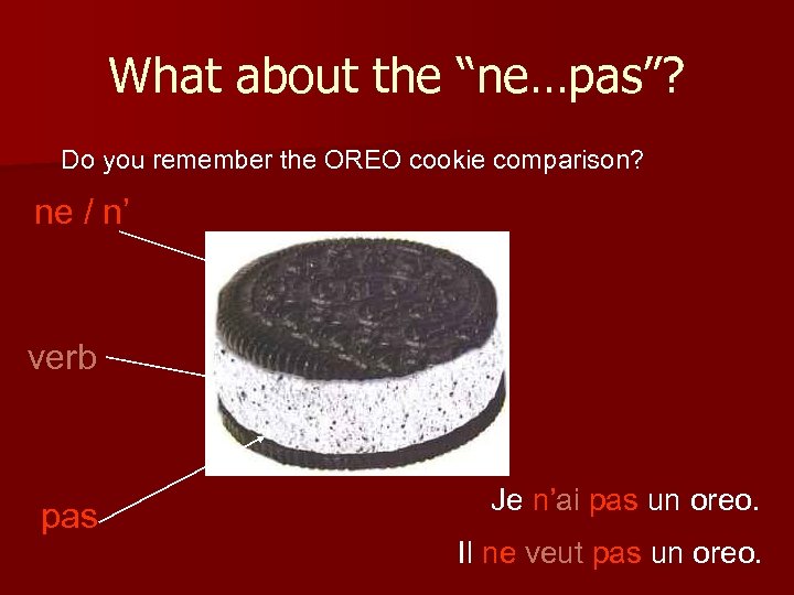 What about the “ne…pas”? Do you remember the OREO cookie comparison? ne / n’