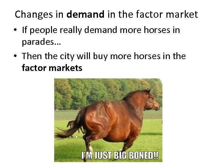 Changes in demand in the factor market • If people really demand more horses