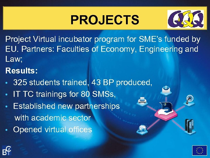 PROJECTS Project Virtual incubator program for SME’s funded by EU. Partners: Faculties of Economy,