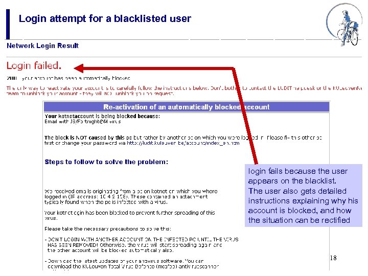 Login attempt for a blacklisted user login fails because the user appears on the