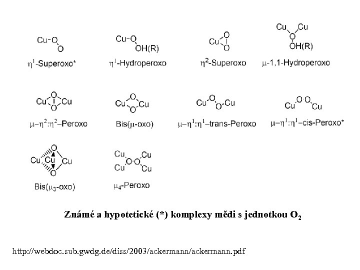 Známé a hypotetické (*) komplexy mědi s jednotkou O 2 http: //webdoc. sub. gwdg.