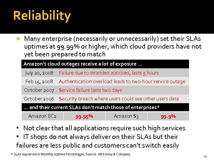 Reliability Many enterprise (necessarily or unnecessarily) set their SLAs uptimes at 99. 99% or