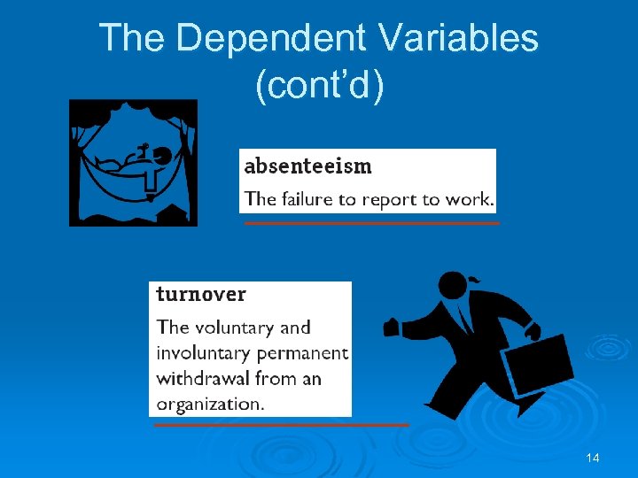 The Dependent Variables (cont’d) 14 