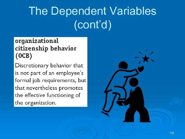 The Dependent Variables (cont’d) 15 