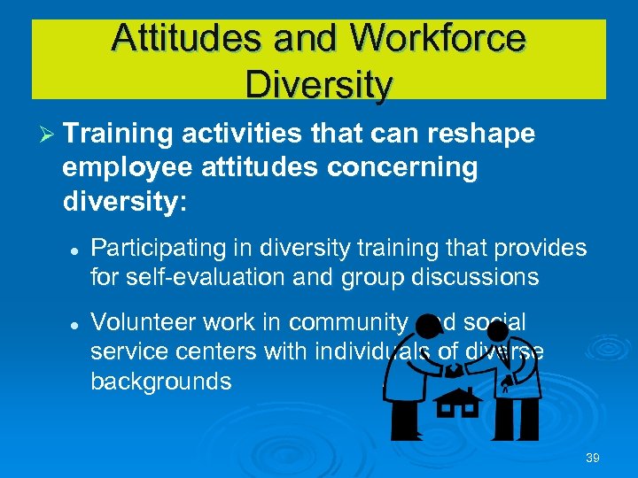 Attitudes and Workforce Diversity Ø Training activities that can reshape employee attitudes concerning diversity: