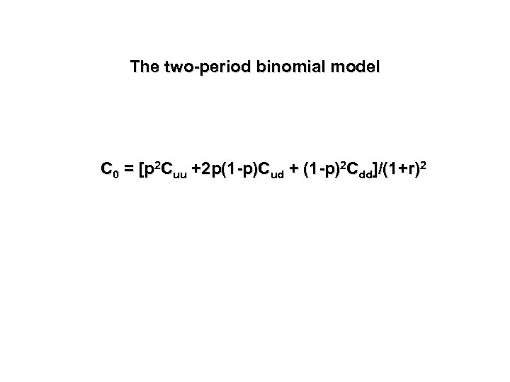 The two-period binomial model C 0 = [p 2 Cuu +2 p(1 -p)Cud +