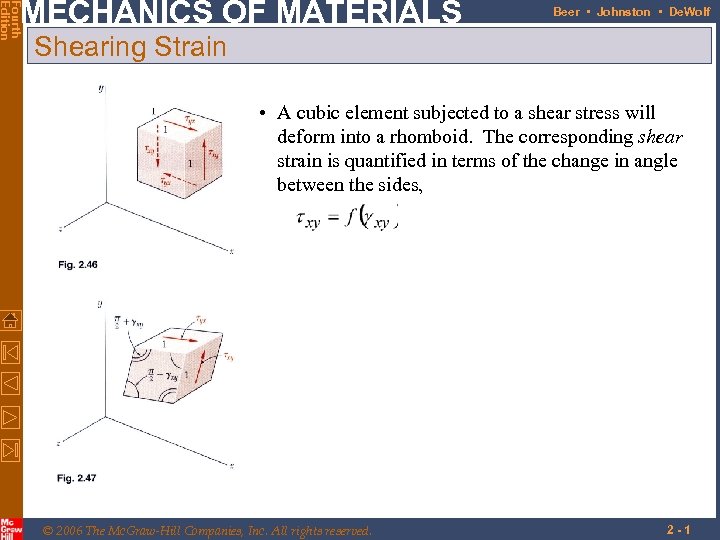 Fourth Edition MECHANICS OF MATERIALS Beer • Johnston • De. Wolf Shearing Strain •