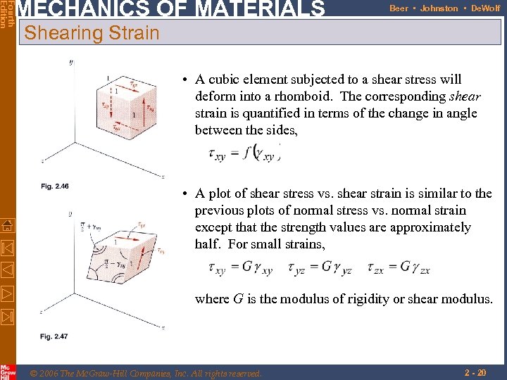 Fourth Edition MECHANICS OF MATERIALS Beer • Johnston • De. Wolf Shearing Strain •